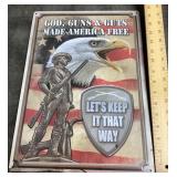 God, Guns, & Guts metal sign