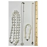 3 sterling necklaces & sterling & pearl bracelet