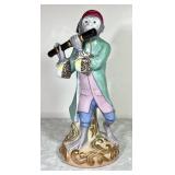 13" ceramic monkey playing flute sculpture