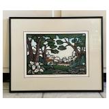 John Schirmer "Trilliums" woodcut print 16x20