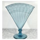 13" blue art glass fan vase