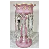 13" pink frosted glass lustre with ten 9" prisms