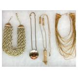4 gold tone costume jewelry necklaces