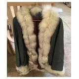 Fur trimmed leather jacket Size 8