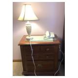Broyhill nightstand, lamp, and contents