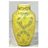 5" yellow cased glass hand painted vase