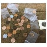 Wheat pennies, 1 Indian head, & 1 Canadian
