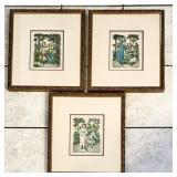 Set of 3 framed Victorian scrap die-cut images
