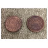 2 1860s 2-cent pieces