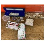 Costume jewelry, trinket box, and handkerchiefs