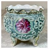 Nippon moriage porcelain vase with ruffled rim