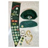 Vintage 1960s Girl Scout badge sash, pins, etc.