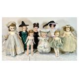 8 Madame Alexander dolls with stands
