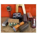 Train cars, transformer, tower