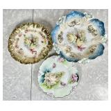 Antique hand painted porcelain plates & bowl