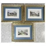 3 framed Michael Bond signed colored etchings