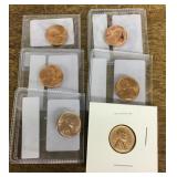 5 wheat pennies & 1969-S penny