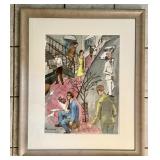 Framed original street scene by Prondzinski 29x35