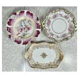 3 antique hand porcelain plates and platter