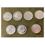 Seven 1/10 troy oz. .999 silver rounds