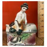 Majolica figural tobacco box