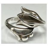 Sterling silver bypass lily ring --adjustable