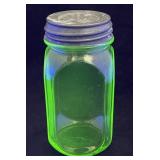 Green Depression uranium glass 2-cup canister
