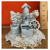 Blue pottery pump match holder and ashtray