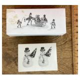 Snow village snowmen & Cratchit family carolers