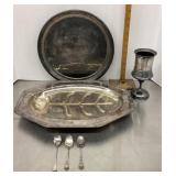 Silverplate spoons, trays, and goblet
