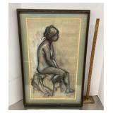 18x29 framed nude figure charcoal drawing