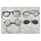 3 pair vintage wire rim eyeglasses + sunglasses
