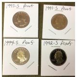 4 proof quarters 1990s