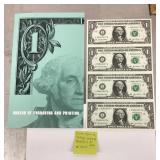 Sheet of 4 uncut $1 bills
