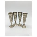 ZY India floral etched silverplate cordial flutes