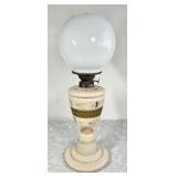 Antique custard glass oil lamp w/milk glass globe