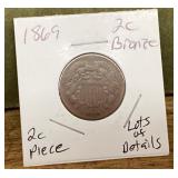 1869 bronze 2-cent piece