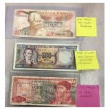 Ghana, Ecuador, and Mexico banknotes