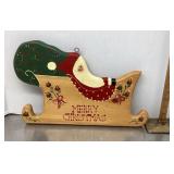 Hand painted wooden sleigh wall plaque