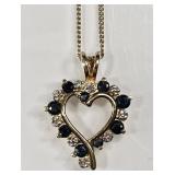 Sterling silver diamond & sapphire heart necklace