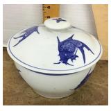 Blue and white Asian lidded bowl