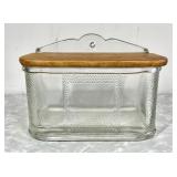 Vintage glass salt box with wooden lid