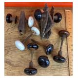 Box of vintage door knob sets with some hardware