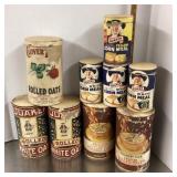 9 vintage empty rolled oats canisters