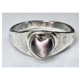 Sterling silver ring with purple gemstone heart