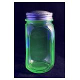 Green Depression uranium glass storage jar