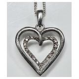 Sterling silver heart necklace with tiny diamonds