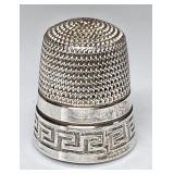 Sterling silver thimble with Greek key design