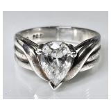 Sterling silver ring with crystal teardrop stone