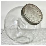 Large round glass candy store jar --2 flat sides